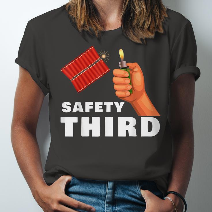 Safety Third 4Th Of July Patriotic Funny Fireworks Unisex Jersey Short Sleeve Crewneck Tshirt