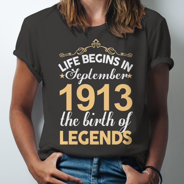 September 1913 Birthday Life Begins In September 1913 V2 Unisex Jersey Short Sleeve Crewneck Tshirt