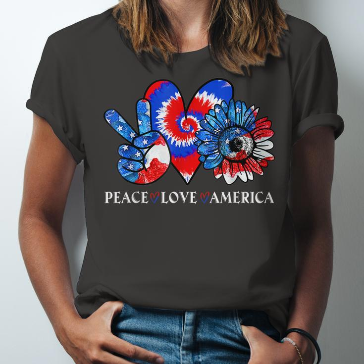 Tie Dye 4Th Of July Peace Love America Sunflower Patriotic Unisex Jersey Short Sleeve Crewneck Tshirt