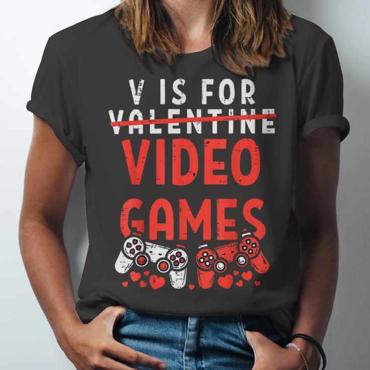 V Is For Video Games Funny Valentines Day Gamer Boy 583 Trending Shirt Unisex Jersey Short Sleeve Crewneck Tshirt