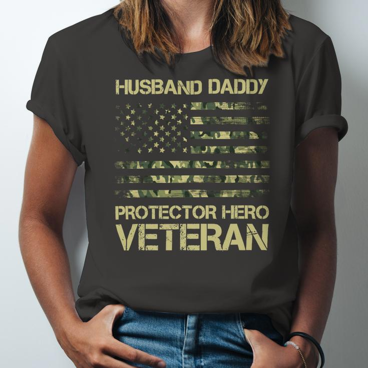 Veteran Husband Daddy Protector Hero Veteran American Flag Vintage Dad 2 Navy Soldier Army Military Unisex Jersey Short Sleeve Crewneck Tshirt