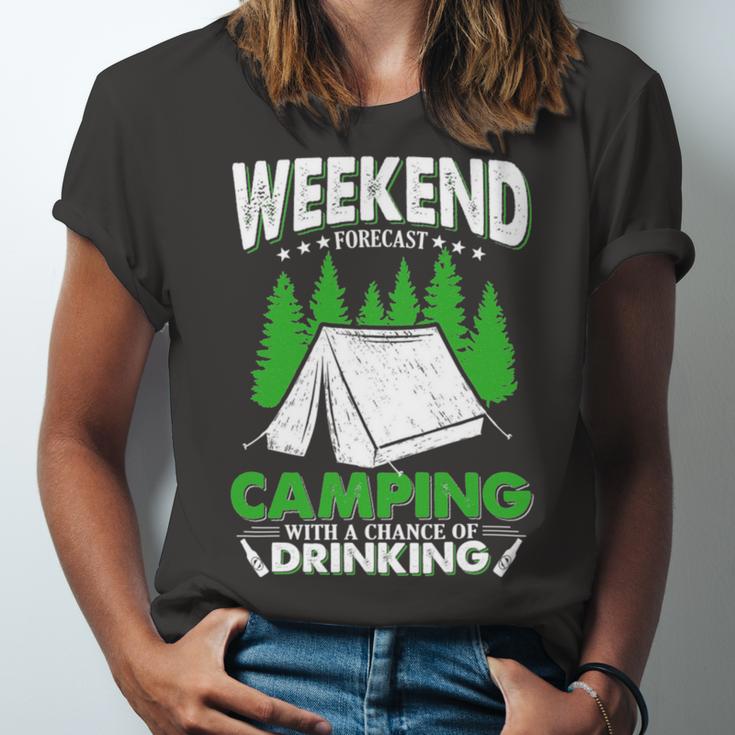 Weekend Forecast Camping With A Chance Of Drinking Funny Unisex Jersey Short Sleeve Crewneck Tshirt