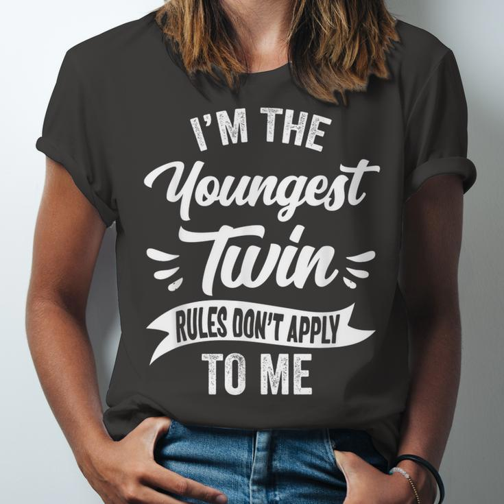 Youngest Twin Sister Brother Sibling Funny Birthday Twins Unisex Jersey Short Sleeve Crewneck Tshirt