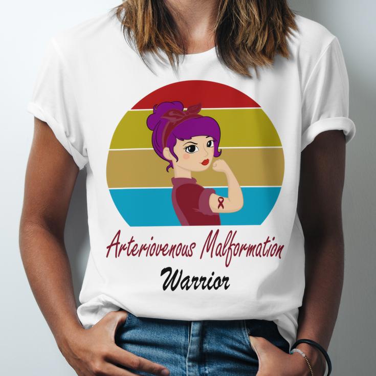 Arteriovenous Malformation Strong Women Vintage Funny Burgundy Ribbon Arteriovenous Malformation Support Arteriovenous Malformation Awareness Unisex Jersey Short Sleeve Crewneck Tshirt