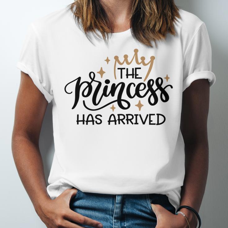 Baby Shower Text Design The Princess Has Arrived Unisex Jersey Short Sleeve Crewneck Tshirt