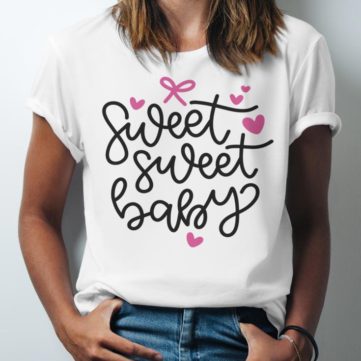 Baby Shower Text Pink Heart Ribbon Design Sweet Sweet Baby Unisex Jersey Short Sleeve Crewneck Tshirt