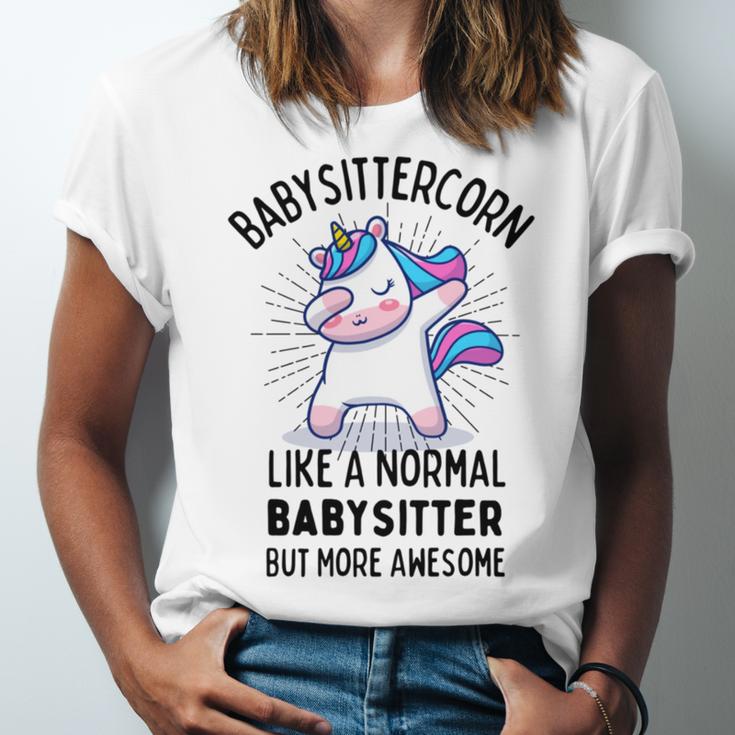 Babysittercorn Funny Unicorn Dabbing Gift Like A Normal Babysitter But More Awesome Unisex Jersey Short Sleeve Crewneck Tshirt