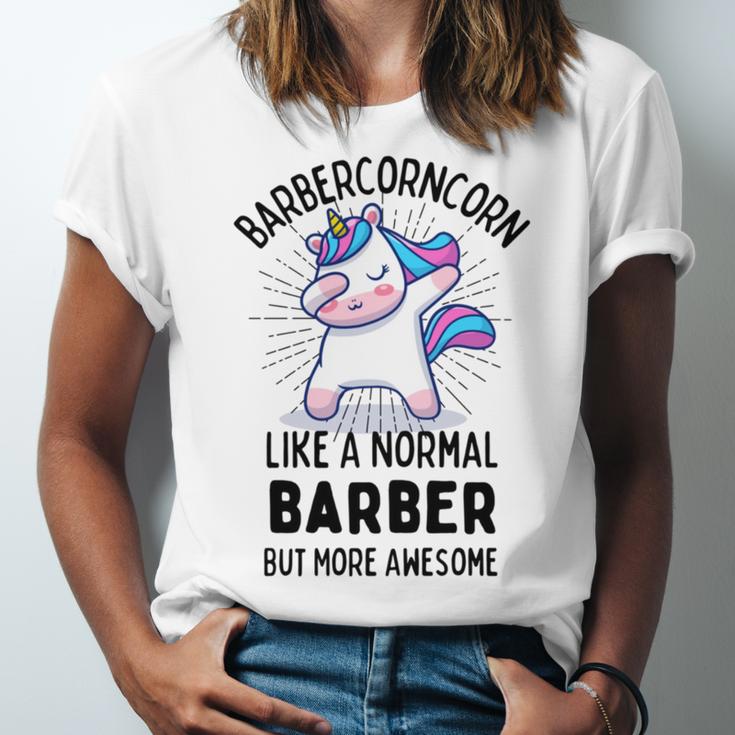 Barbercorn Funny Unicorn Dabbing Gift Like A Normal Barber But More Awesome Unisex Jersey Short Sleeve Crewneck Tshirt