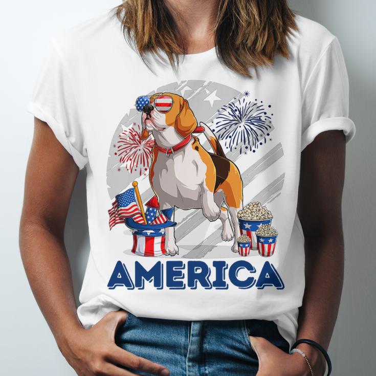 Beagle American Flag Sunglasses 708 Shirt Unisex Jersey Short Sleeve Crewneck Tshirt