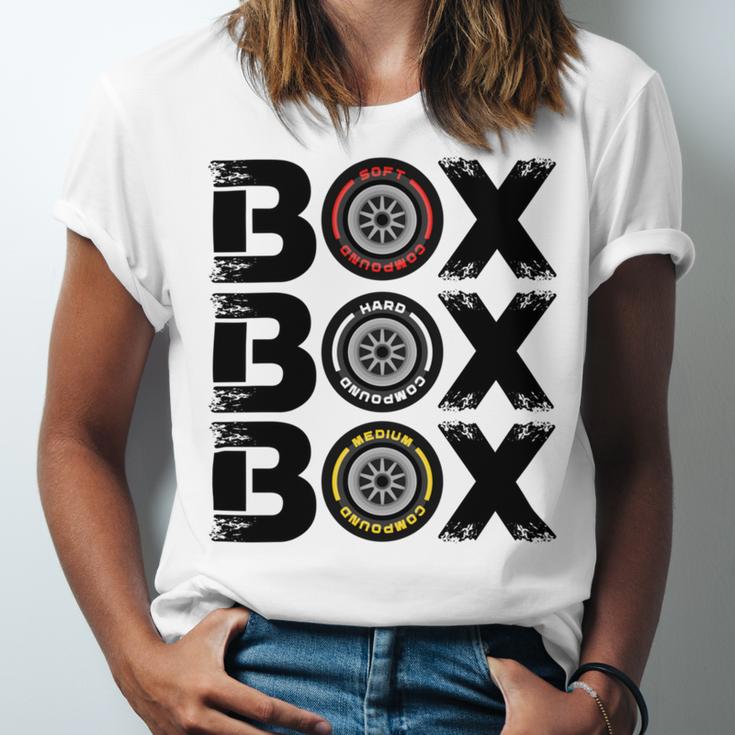 Box Box Box F1 Tyre Compound V2 Design Unisex Jersey Short Sleeve Crewneck Tshirt