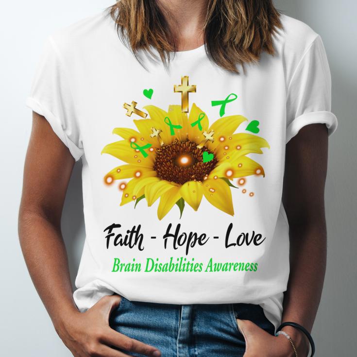 Brain Disabilities Awareness Faith Hope Love Unisex Jersey Short Sleeve Crewneck Tshirt