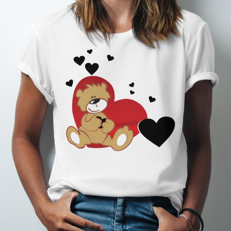 Cartoon Animal Happy Loving Teddy Bear Unisex Jersey Short Sleeve Crewneck Tshirt