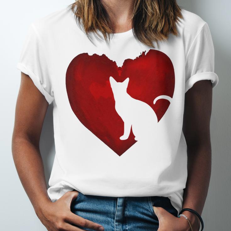 Cat Heart Shirt Cat Lovers Valentine Day Gifts For Couple Unisex Jersey Short Sleeve Crewneck Tshirt