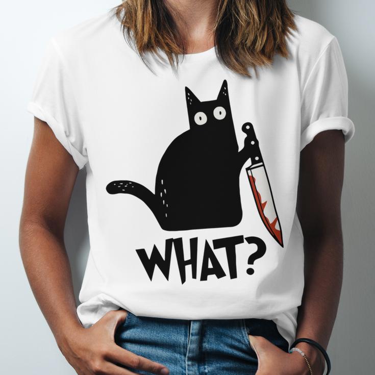 Cat What Murderous Black Cat With Knife Unisex Jersey Short Sleeve Crewneck Tshirt