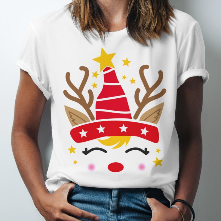 Christmas Unicorn Face Santicorn Cute V2 Unisex Jersey Short Sleeve Crewneck Tshirt