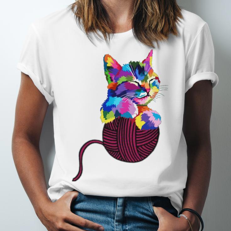 Cute Cat Gift For Kitten Lovers Colorful Art Kitty Adoption Unisex Jersey Short Sleeve Crewneck Tshirt