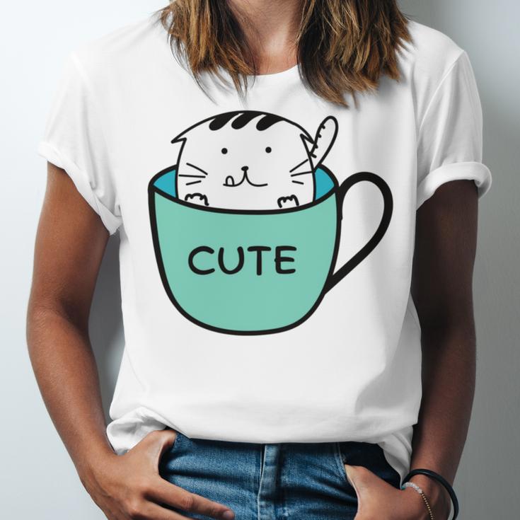 Cute Cat In Mug Unisex Jersey Short Sleeve Crewneck Tshirt