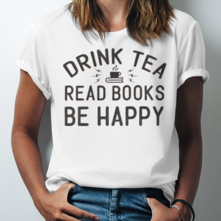 Drink Tea Read Books Unisex Jersey Short Sleeve Crewneck Tshirt