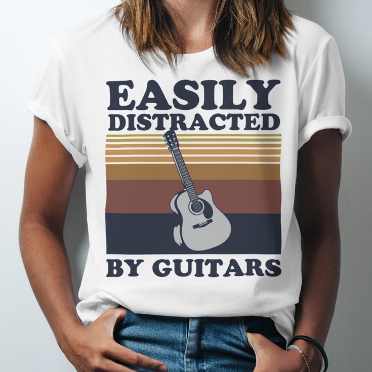 Easily Distracted By Guitars Quote For A Guitar Player Racerback Unisex Jersey Short Sleeve Crewneck Tshirt