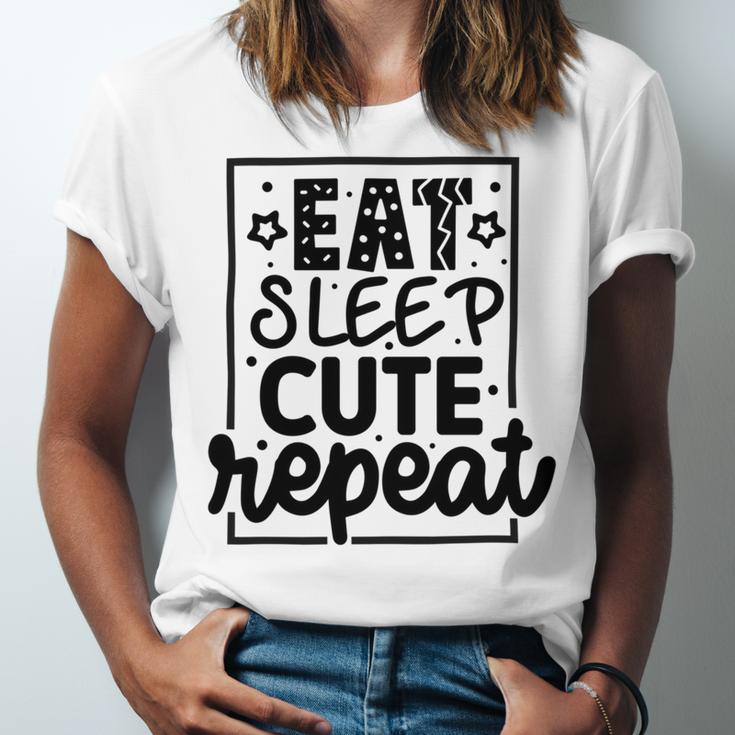 Eat Sleep Cute Repeat Graphic Design For Babys Unisex Jersey Short Sleeve Crewneck Tshirt