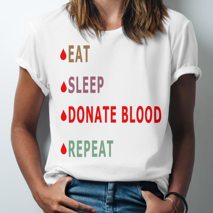 Eat Sleep Donate Blood Repeat Blood Donation Blood Donation Awareness Unisex Jersey Short Sleeve Crewneck Tshirt