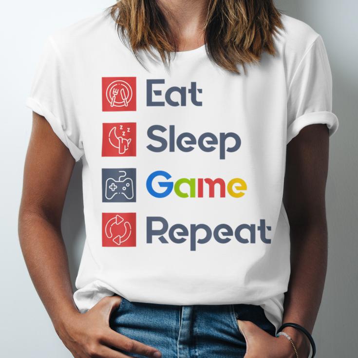 Eat Sleep Game Repeat Unisex Jersey Short Sleeve Crewneck Tshirt