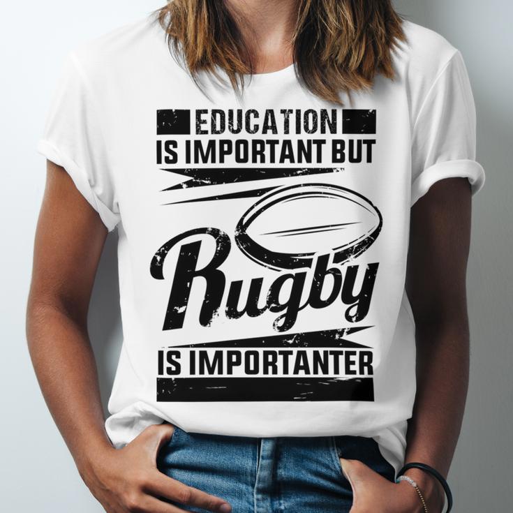 Education Is Important But Rugby Is Importanter Unisex Jersey Short Sleeve Crewneck Tshirt