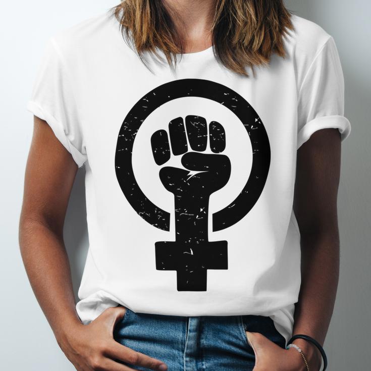 Feminist Raised Fist - Distressed Fitted Unisex Jersey Short Sleeve Crewneck Tshirt