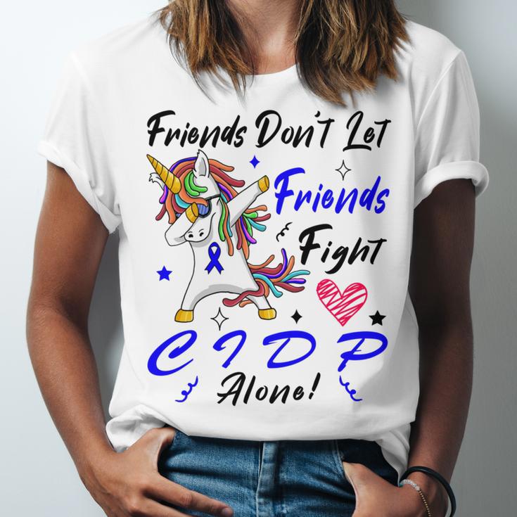 Friends Dont Let Friends Fight Chronic Inflammatory Demyelinating Polyneuropathy Cidp Alone Unicorn Blue Ribbon Cidp Support Cidp Awareness Unisex Jersey Short Sleeve Crewneck Tshirt