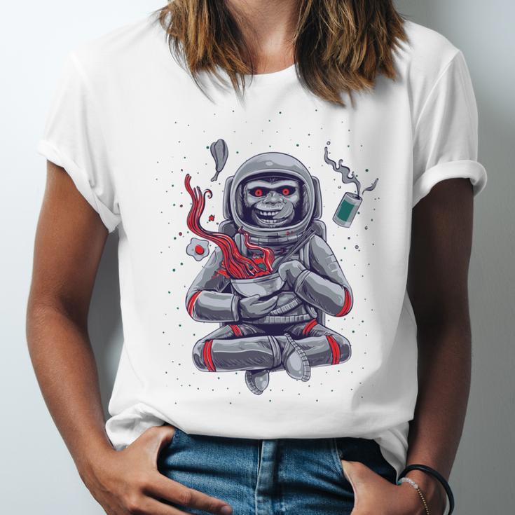 Funny Astronaut Monkey Ramen V2 Unisex Jersey Short Sleeve Crewneck Tshirt