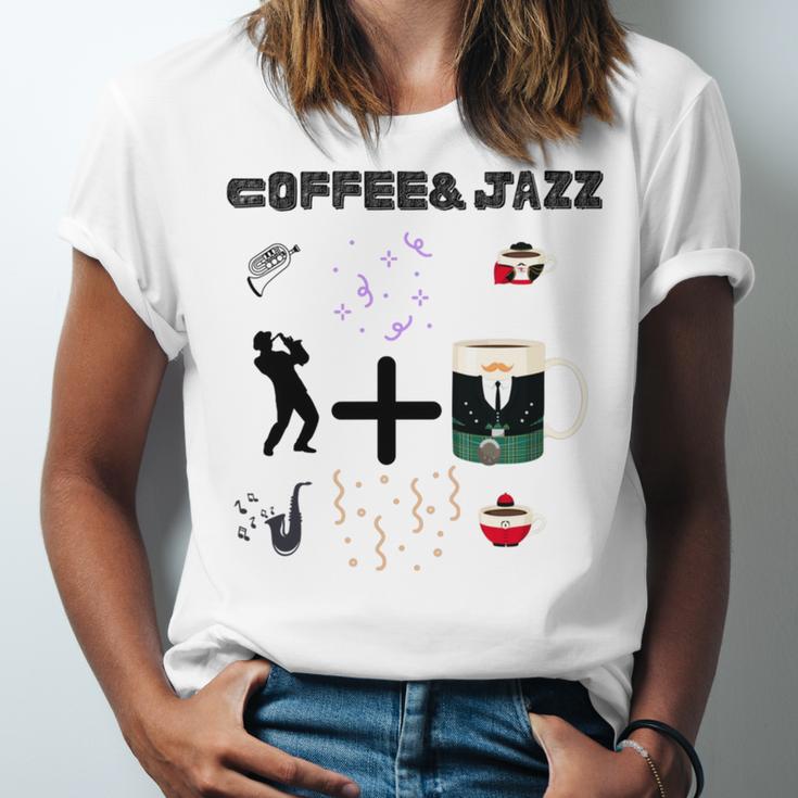 Funny Coolgiftcute Coffee Jazz Jazzmusiccoffeejazz Loverjazz Musicnashvillevintageguitar Unisex Jersey Short Sleeve Crewneck Tshirt