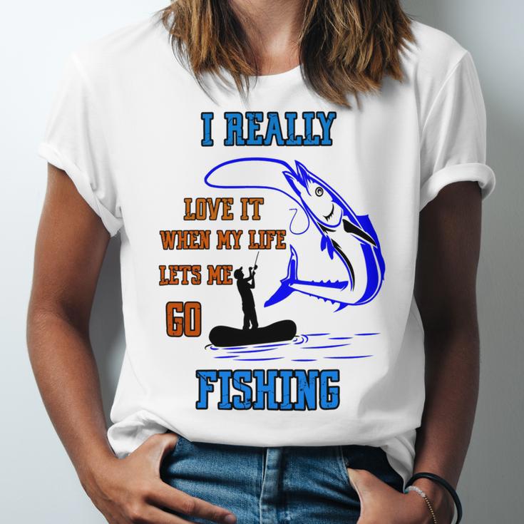 Funny I Really Love It When My Wife Lets Me Go Fishing Unisex Jersey Short Sleeve Crewneck Tshirt