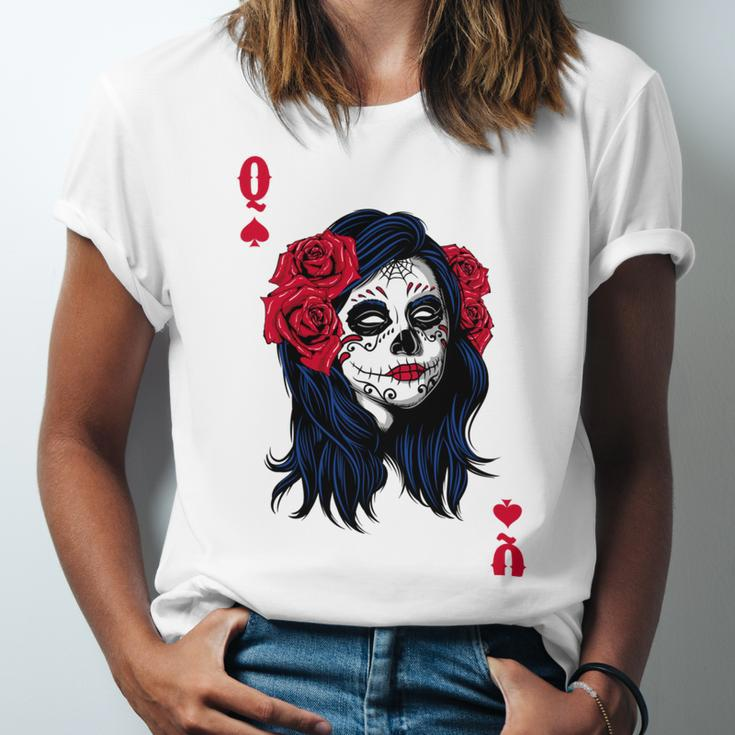 Halloween Sugar Skull With Red Floral Halloween Gift By Mesa Cute Unisex Jersey Short Sleeve Crewneck Tshirt