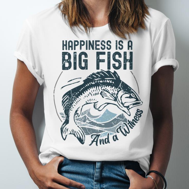 Happiness Is A Big Fish And A Witness Fisherman Dad Blue Unisex Jersey Short Sleeve Crewneck Tshirt