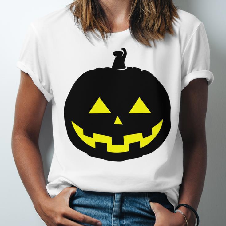 Happy Halloween Scary Black Pumpkin Pattern Unisex Jersey Short Sleeve Crewneck Tshirt