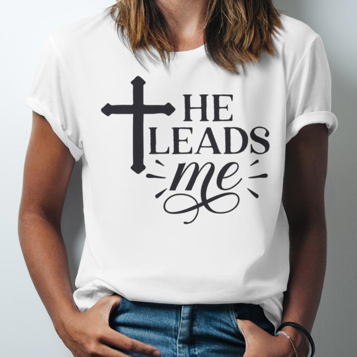 He Leads Me V2 Unisex Jersey Short Sleeve Crewneck Tshirt