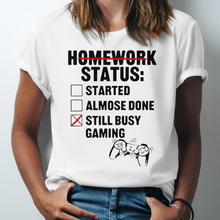 Homework Started Done Still Busy Gaming Jersey T-Shirt