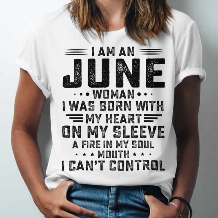 I Am An June Woman I Was Born With My Heart On My Sleeve V2 Unisex Jersey Short Sleeve Crewneck Tshirt