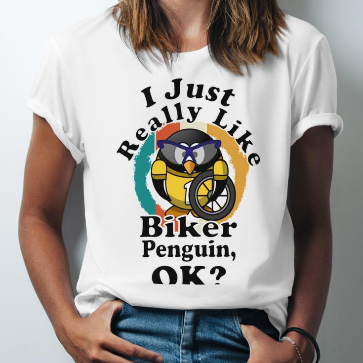 I Really Like Biker Penguin Ok Unisex Jersey Short Sleeve Crewneck Tshirt