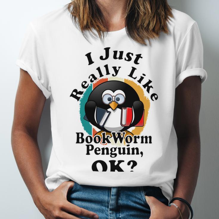 I Really Like Book Worm Penguin Ok Unisex Jersey Short Sleeve Crewneck Tshirt