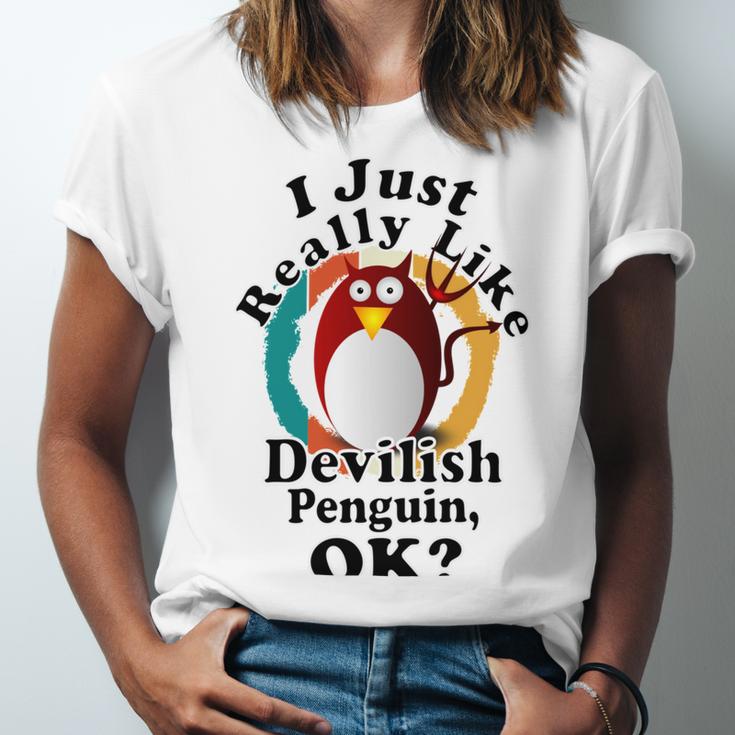 I Really Like Devilish Penguin Ok Unisex Jersey Short Sleeve Crewneck Tshirt