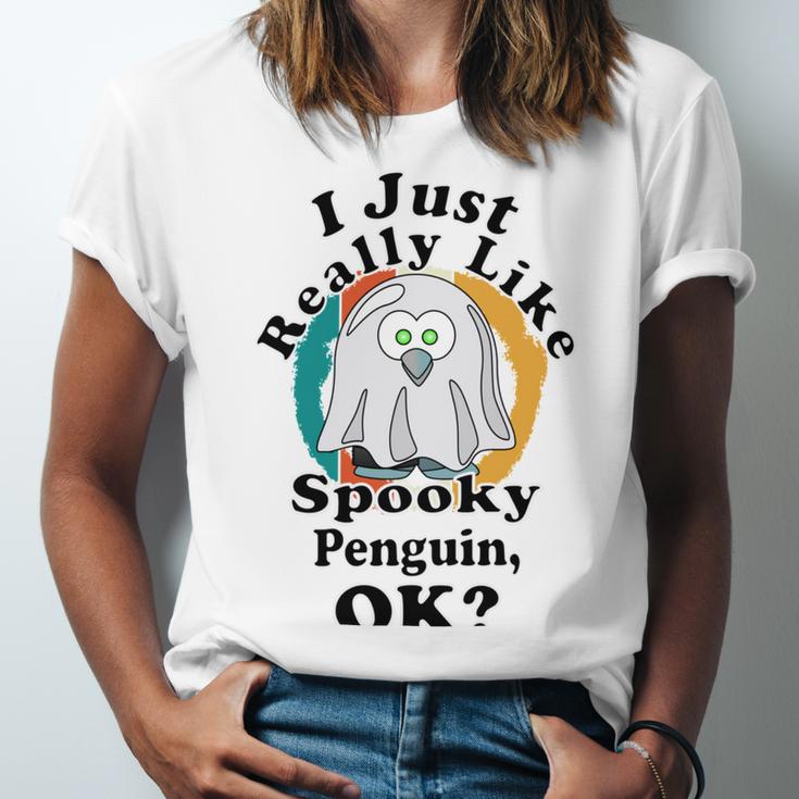 I Really Like Spooky Penguin Ok Unisex Jersey Short Sleeve Crewneck Tshirt