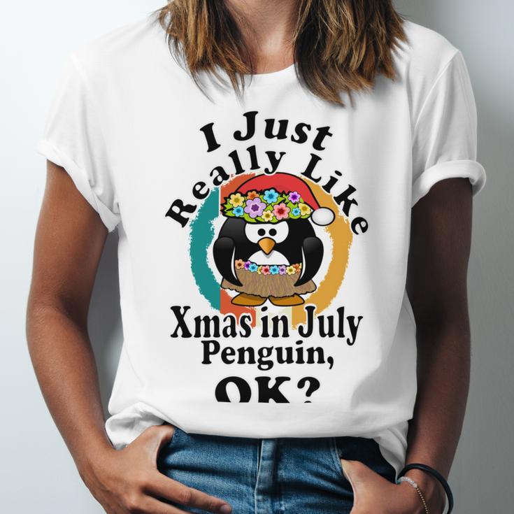 I Really Like Xmas In July Penguin Ok Unisex Jersey Short Sleeve Crewneck Tshirt