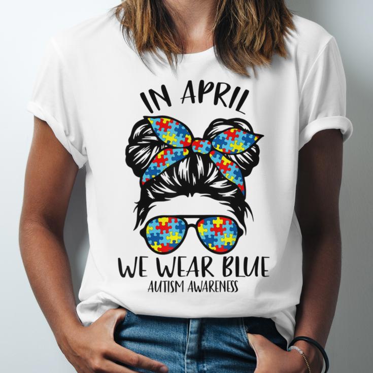 In April We Wear Blue Autism Awareness Month Unisex Jersey Short Sleeve Crewneck Tshirt