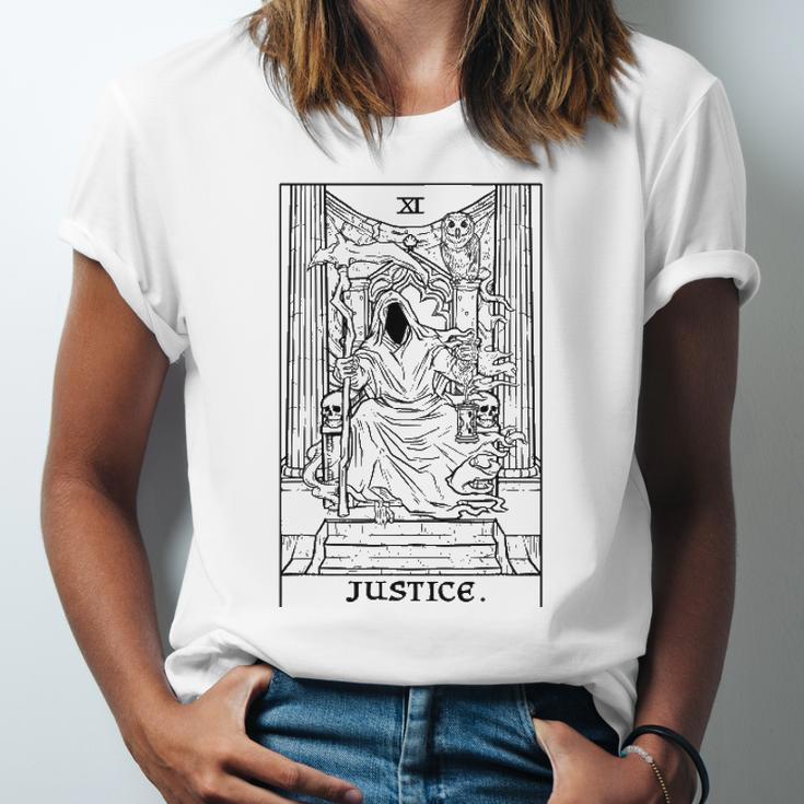 Justice Tarot Card Grim Reaper Halloween Horror Occult Goth Jersey T-Shirt