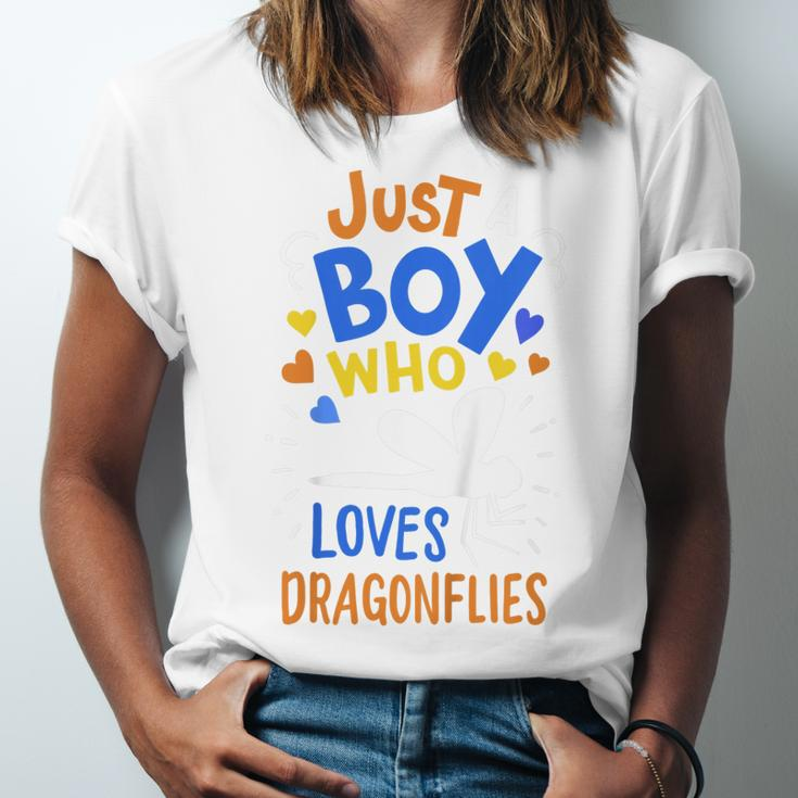 Kids Dragonfly Just A Boy Who Loves Dragonflies Gift Unisex Jersey Short Sleeve Crewneck Tshirt