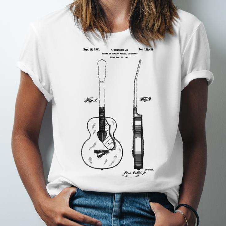 Patent Drawing Old Acoustic Guitar Unisex Jersey Short Sleeve Crewneck Tshirt