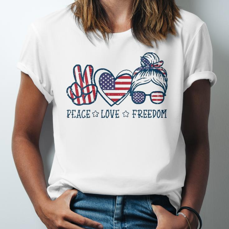 Peace Love Freedom American Flag 4Th Of July Patriot Jersey T-Shirt