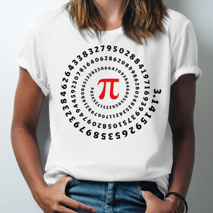 Pi Π Spiral Science Mathematics Math Irrational Number Sequence Unisex Jersey Short Sleeve Crewneck Tshirt