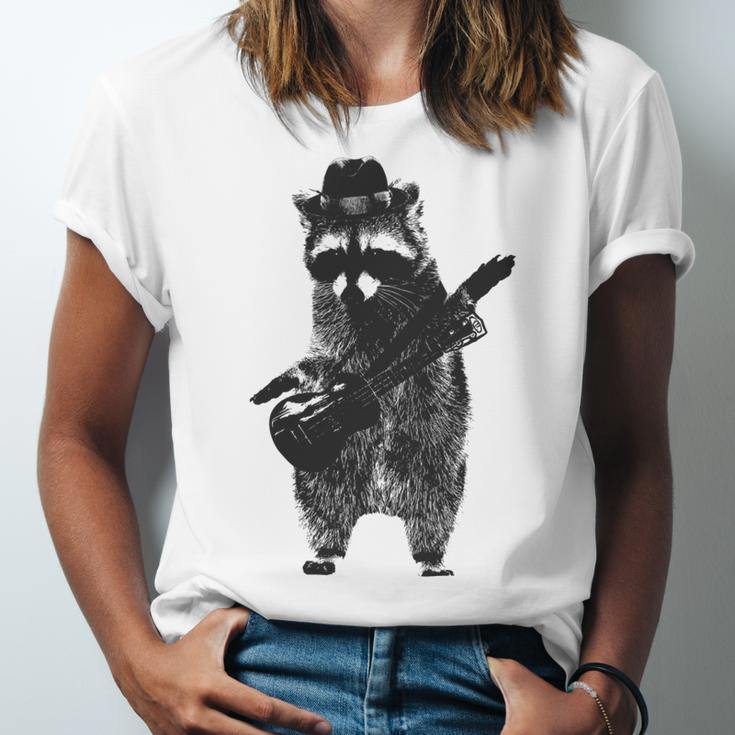 Raccoon Wielding Ukulele Unisex Jersey Short Sleeve Crewneck Tshirt